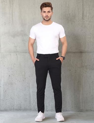 Image of MiraMichi Slim Fit Men's Formal Mid Rise Trousers - Solid Lycra Blend, Ideal for Formal Occasions, Stylish