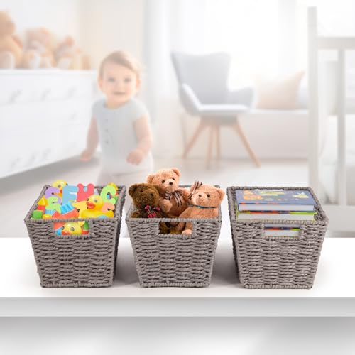 woodluv Storage Basket for Shelves, Woven Wicker Paper rope storage boxes, Baskets for Organizing, Gift Hamper Basket, Decorative Baskets Grey - L30.5 x W18.5 x 14.5 (H) - Cosy Home Interiors woodluv Storage Basket for Shelves, Woven Wicker Paper rope storage boxes, Baskets for Organizing, Gift Hamper Basket, Decorative Baskets Grey - L30.5 x W18.5 x 14.5 (H) - Image 4