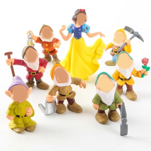 Babioms 8Pcs Princesa de Dibujos Animados Decoración de Tartas, Mini Figuras Cake Topper, Cake Topper Set, Blancanieves y los Siete Enanos, Fiesta de Cumpleaños Pastel Decoración