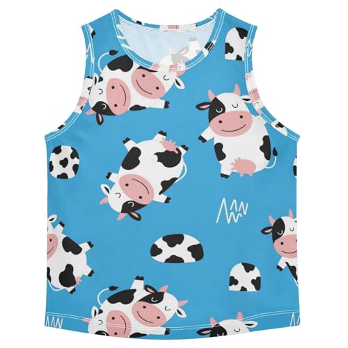 J JOYSAY Cartoon Cow Sky Blue Boys Tank Top Sleeveless Muscle Shirts Quick Dry Workout Active Sport Kids T-Shirts 3-15T