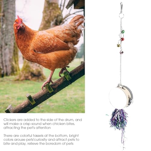 Image of Cyrank Chicken Mirror Toys, Pet Chicken Mirror Drum Toys Chicks Hens Hanging Double Side Playing Toy Hanging Swing Mirror Toys with Bell