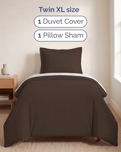 Image of Duvet Cover Twin /Twin XL Size Set - Extra Soft Twin /Twin XL Duvet Cover 68 inch x 90 inch with 1 Pillow Sham for Women, Men, Kids & Teens - Comfy, Easy-Care & Fade Free with Zipper Closures and Ties (Brown)