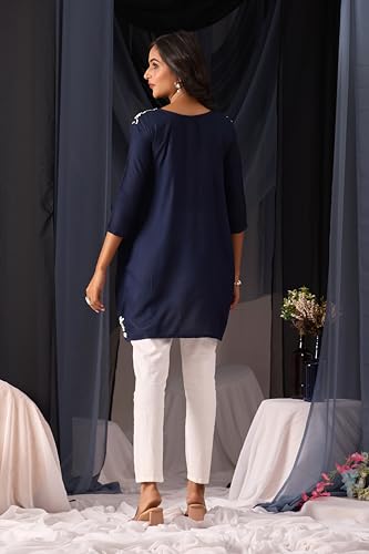 Image of Sidhidata Rayon Floral Embroidered Short Kurti | Short Anarkali Kurti for Girls | Women's Casual Sleeveless Printed Top | Tops for Women (Kurti Myra)