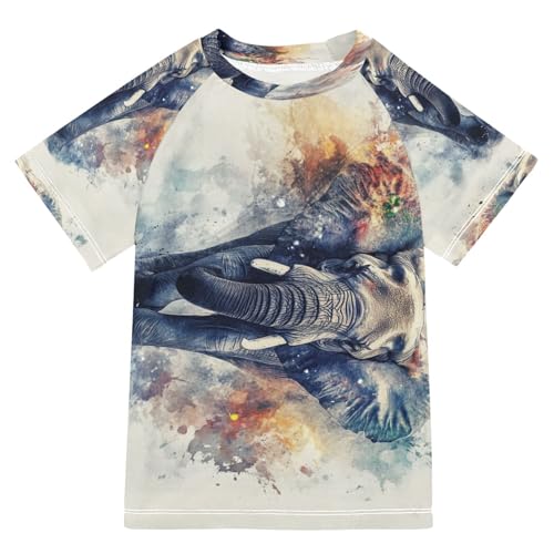 Boys Short Sleeve T-Shirts Elephant Animal Graffiti Rashguard Kids Swim Shirts Sun UPF 50+ Multicoloured