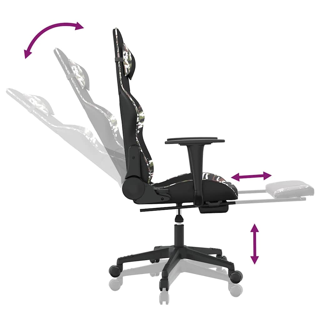 Sedia da gaming ergonomica con poggiapiedi, supporto lombare, regolabile in altezza, sedia girevole con ruote, in ecopelle nera, mimetica, per casa, ufficio, console per PC