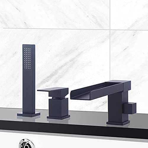 Mitigeur de baignoire 3 trous noir à bec cascade rotatif 180 degrés