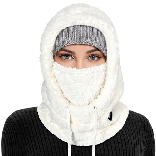 AYPOW - AYPOW Cagoule en peluche - Pour homme et femme - Multifonction - Coupe-vent - En polaire thermique - Avec cache-cou - Masque de visage - Pour cyclisme, moto, randonnée, Blanc., taille unique