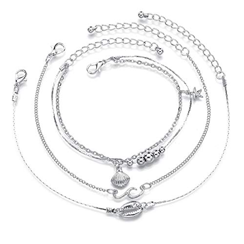 Preisvergleich Produktbild Bohemian Perlenbesatz Muschelspray Seestern Anhänger 4 Stück Fußkettchen