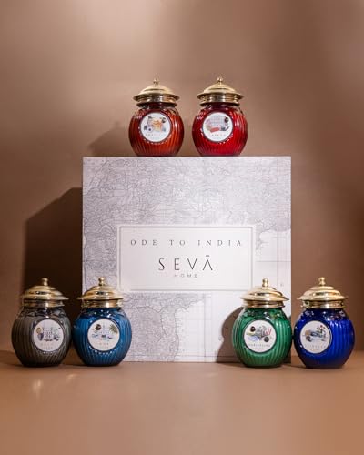 Image of SEVA HOME Ode to India 6 Cities Essence Scented Candles | Natural Soy Wax Jar Candles with Cotton Wick | Premium Assorted Aromas | Travel-Inspired Home & Gifting Candles | 6 x 330g