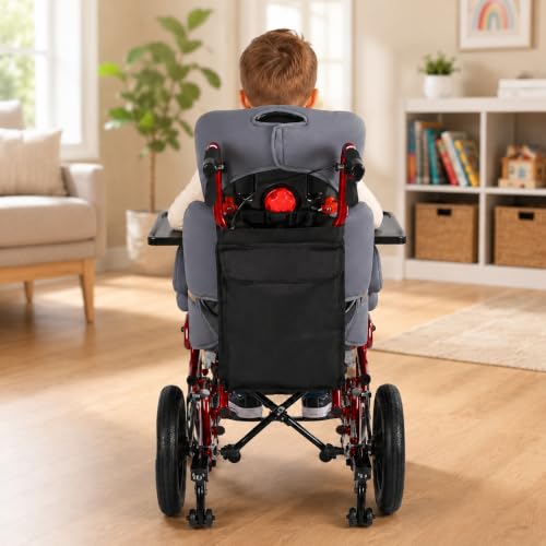 Image of Reclining Pediatric Wheelchair for Kids with Special Needs,Pediatric Mobility Wheelchair with Adjustable Reclining Backrest, 5-Point Safety Harness, Removable Tray, Padded Side Support, Red