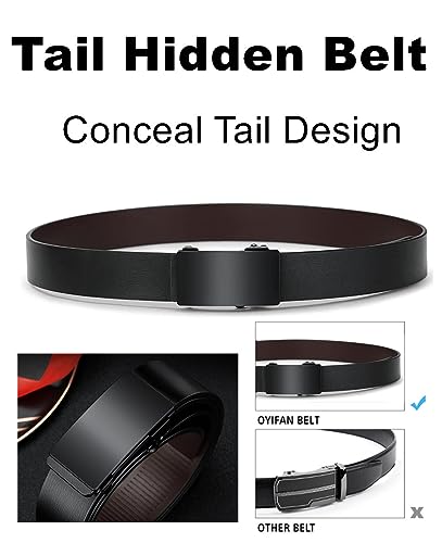 Oyifan Black Leather Belts for Men Dress Casual Ratchet Belt, Cut To Fit, Gift Box4
