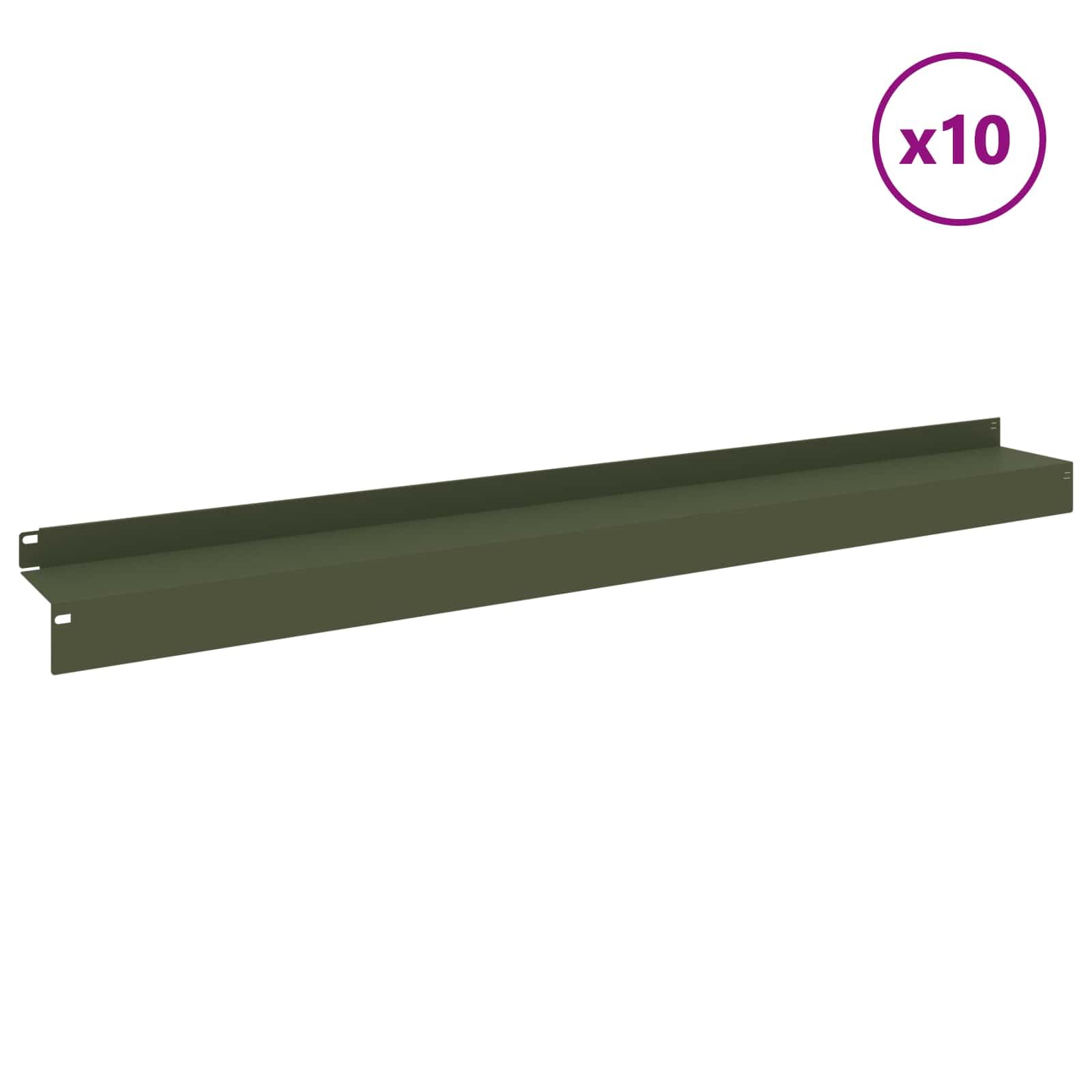 Lot de 10 bordures de gazon 100 x 10 x 8 cm en acier vert olive