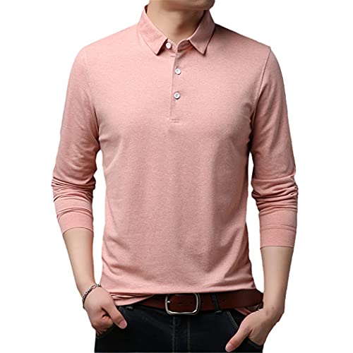 Polo manches longues en coton rose homme 3XL coupe ajustée confortable