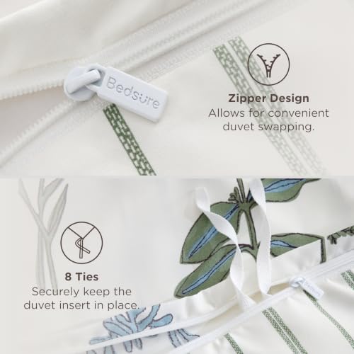 Image of Bedsure Duvet Cover King Size - Reversible Cute Floral Duvet Cover Set with Zipper Closure, 3 Pieces White Bedding Set with 8 Corner Ties and 2 Pillow Shams 20 inchx36 inch