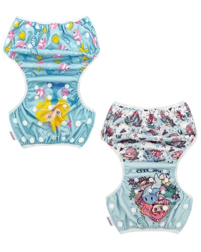 Image of ALVA Swim Diapers 2pcs Reusable Baby Swim Diaper 9 Months-3T Adjustable Snap Washable Toddler Swimming Diaper for Pool Beach & Swim Lessons - Waterproof PUL Leak-Proof UPF 30+ Large Size