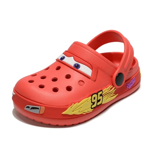 Kids Croc-Style Clogs Red #95 Flame Design Lightweight Waterproof Slip-Ons for Boys & Girls Perfect for Pool Beach or Playtime