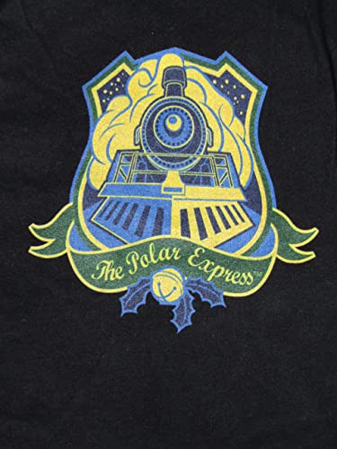The Polar Express Train Front Crest With Green Ribbon and Bell Men's Black Graphic Sleep Pajama Pants2