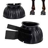 1 Pair Black Bell Boots for Horses, Double Lock Horse Care Boots, Protect Against Hoof Impact Trauma, Rubber Bell Boot Horse Care for Turnout, No Rub Design Comfort Quick Wrap Hook and Loop