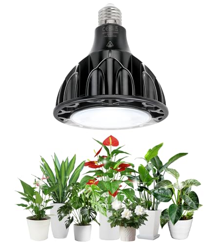 Qoolife 36W Planta Lámpara Led Full Spectrum, E27 Lámpara de Crecimiento con alta PPFD Crecer Lámparas, 6000K LED Planta de Luz para Plantas de Interior, Invernadero Jardín Negro