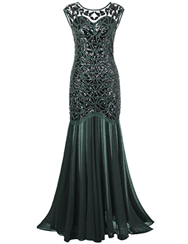 Image of PrettyGuide Women 's 1920s Black Sequin Gatsby Maxi Long Evening Prom Dress