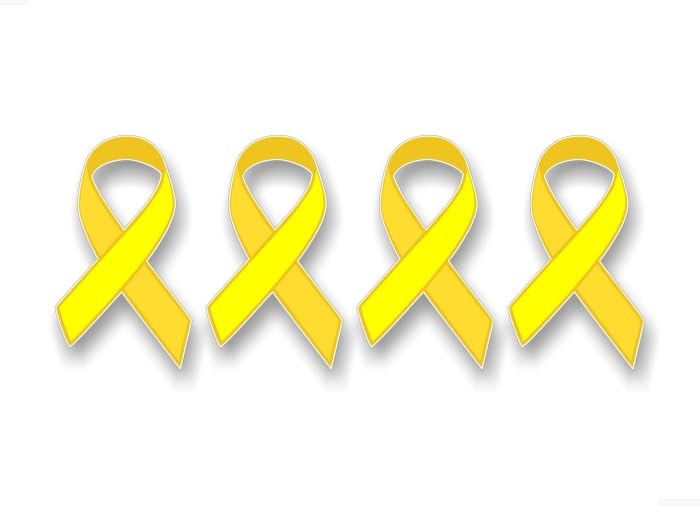 4 Yellow Cancer Ribbon 6'' Sticker Decals Bladder Sarcoma Bone Cancers Vinyl Vehicle Decal Stickers (4 Decal Set - Yellow Ribbons)