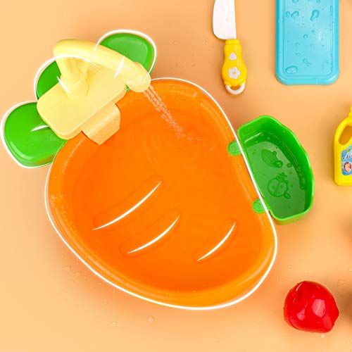 GrowthPic Play Kitchen Sink Toy Set, Water Toys for Kids with Electronic Dishwasher, Pretend Play Utensils Accessories and Play Cutting Food for Boys and Girls