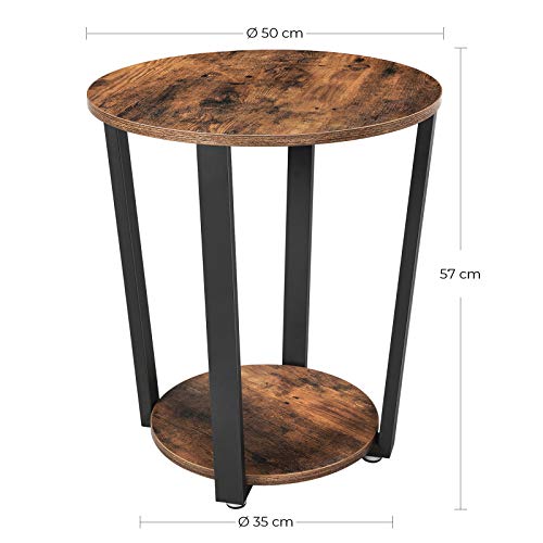 Vasagle Round End Table With Storage Shelf, Side Tray For Small Space, Easy Assembly, Accent Furniture With Steel Frame, 19.7 X 19.7 X 22.4 (50 X 50 X 57 Cm), Rustic Brown #TOP2
