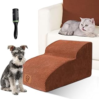 ZNM Dog Steps, 2 Steps Non-Slip Dog Stairs for Bed/Sofa with Removable and Washable Cover, High Density Foam Pet Ramp Ladder for Small Dogs and Cats, Send Lint Roller, Brown