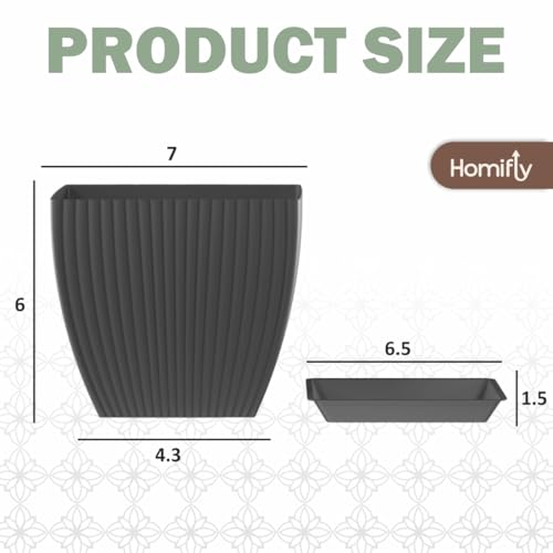 Image of HOMIFLY 5 Pack Plastic Square Flower Pots with Drainage & Bottom Tray /Lightweight, UV & Weather Resistant /6.5 Inch Planters for Indoor /Outdoor /Home /Balcony /Terrace /Garden Plant Pots (Multicolour)