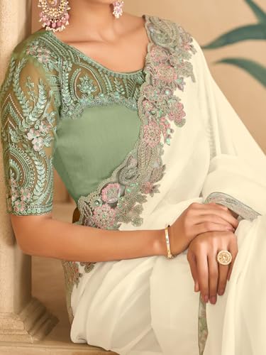 Image of AKHILAM Women's Satin Sequence Embroidery Saree With Unstitched Blouse Piece(SNDLWOD1601 TFH Parent)