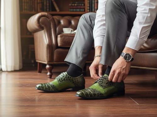 Image of Metrocharm Men's Formal Fashion Tuxedo Wedding Lace Up Cap Toe Dress Shoe croco-04