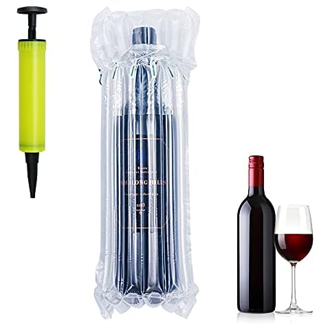 GIRAFEDA 20 Pack Wine Bottle Protector Reusable Bubble Wrap Inflatable Air Column Cushion Bag Bubble Wrap Wine Bags Wine Bottle Packaging with Free Pump for Safe Packaging and Transportation Cover