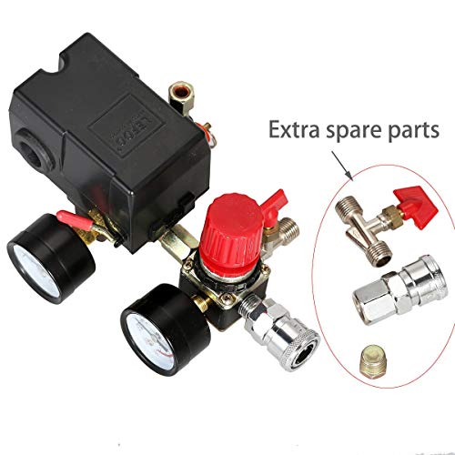 Secbolt Pressure Switch Manifold Regulator Gauges Air Compressor Pressure Switch Control Valve 90-120Psi (American Pattern) #TOP3