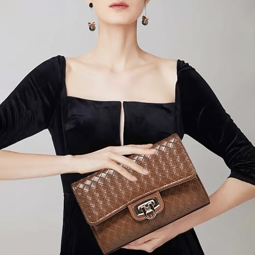 Women's Woven Leather Small Crossbody Bag – Small Purse with Chain Strap, Fits iPhone, Cards – Work & Evening4