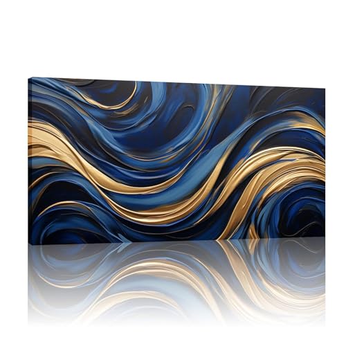 Toile abstraite bleu marine 60 x 120 cm pour valoriser un grand mur vide