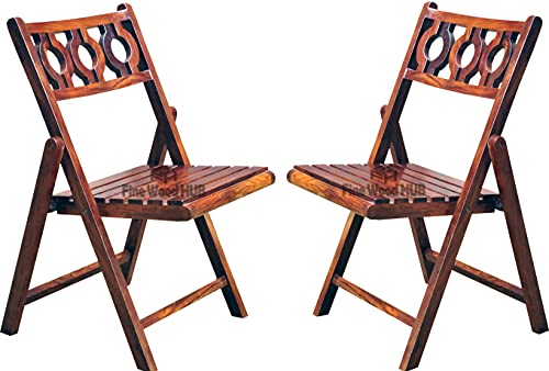 Image of Wooden Folding Chair Set of 2 | Portable Foldable Dining Chairs for Balcony, Patio, Living & Drawing Room (Brown, Set of 2 Chairs)