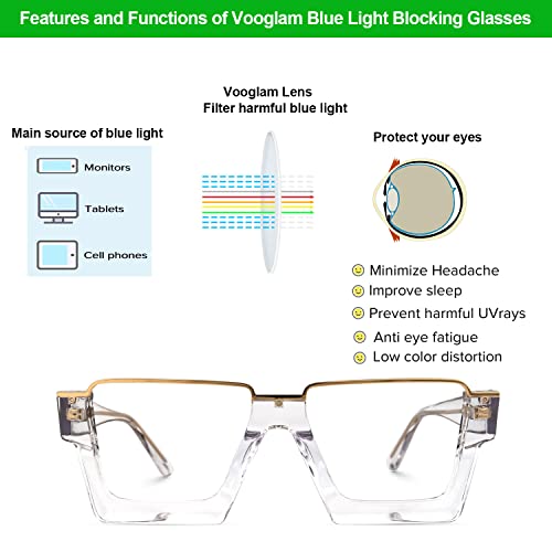 Image of VOOGLAM Rectangle Blue Light Blocking Glasses for Women Men Anti Eyestrain Dry Eyes Computer Phone TV Eyewear Dardhan