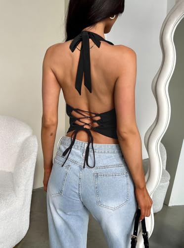 Women's Sexy Halter V Neck Tank Top Summer Sleeveless Trendy Vest Club Date Night Going Out Tops2