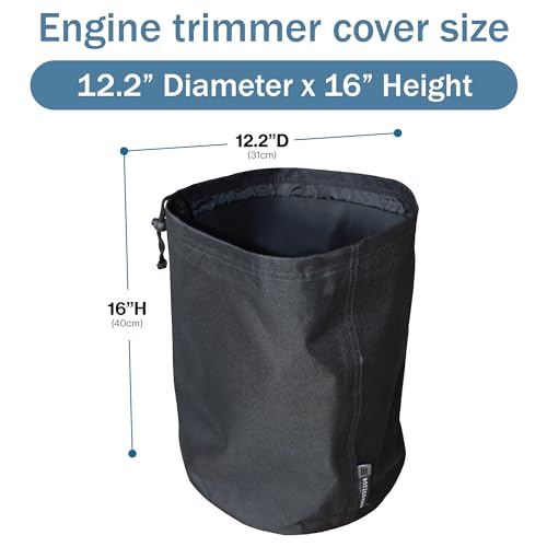 Bozzcovers Trimmer Engine Cover Waterproof - Heavy Duty 600D Weatherproof Cover, Weed Eater, Pole Saw, String Trimmer, Brush Cutter, Edger, Lawn Equipment Cover (Size: 12D x 16H) - Black