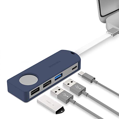 WORDIMA USB C HUB Adapter, 4in1 Type C Hub Adapter with Type C Charger USB 3.0 USB 2.0 Ports for Mac Pro 2019 adapters Mac Air 2019/2018 ChromeBook and More Aluminum dongle (Blue)