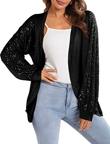 Sequin Cardigans for Women Sparkly New Year Tops Open Front Outerwear Coat Shimmer Glitter Loose Jackets