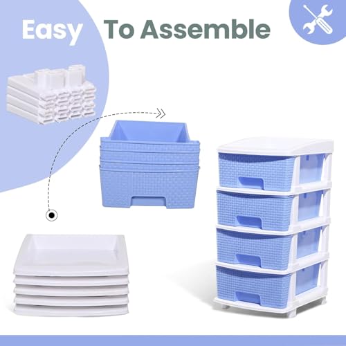 Image of Plastic Modular Drawer Storage Chest Of Drawers Organizer Storage Box, Large Stomo Racks For Multipurpose Anti-slip Shoes Organizers (Blue, 4 Layer)