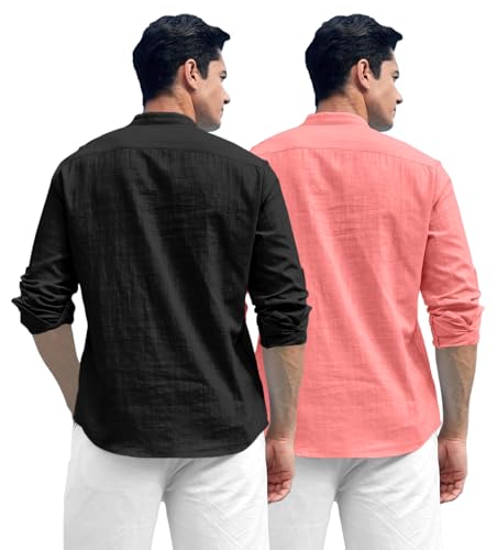 Image of Zombom Combo of Men's Solid Cotton Polyester Blend Full Sleeve Straight Kurta Shirt (Pack of 2)