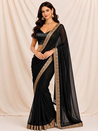 Image of TRENDMALLS Women's Gaji Silk Plain Sweet Heart Neck Sleeveless Beads Lace Work Blouse Choli Stylish Saree Blouse Ready to Wear