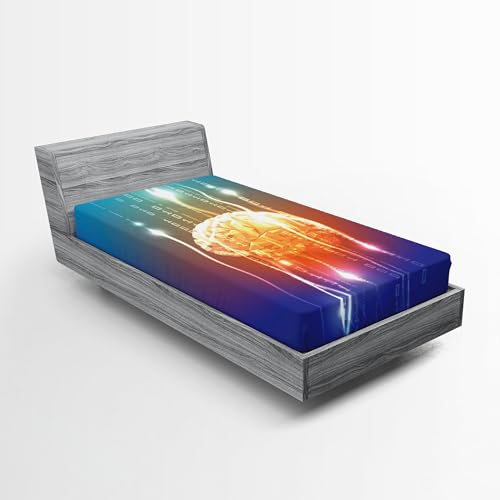 Ambesonne Fantasy 2 Pack Fitted Sheet, Abstract Binary Digit, Bed Cover All-Round Elastic Deep Pockets 2 Pieces, Package Contains 2 Twin Size Fitted Sheets, Violet Orange