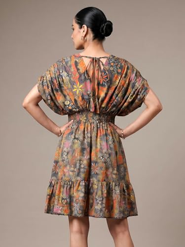 Image of ADDYVERO Women Balloon Sleeve Viscose Rayon Fit & Flare Printed Dress Detailing Above Knee /Mini