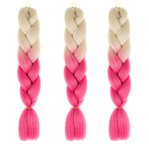 Feibin 30色 ウィッグ エクステンション 3本セット ブレイズ 編み込み グラデーション 三つ編み ヘアアクセサリー 盛りアップ つけウィッグ かつら 毛束 ウィッグ つけ毛 ヘアアクササリー ヒップ ホップ レゲエ ダンス ヘアアレンジ(32#ピンク)