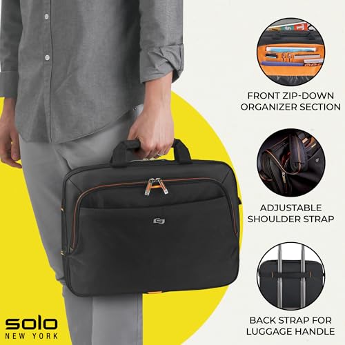 Solo New York Briefcase - Laptop Carrying Bag for Women & Men, Brief for Travel & Work, Adjustable Shoulder Strap - Ace Slim2