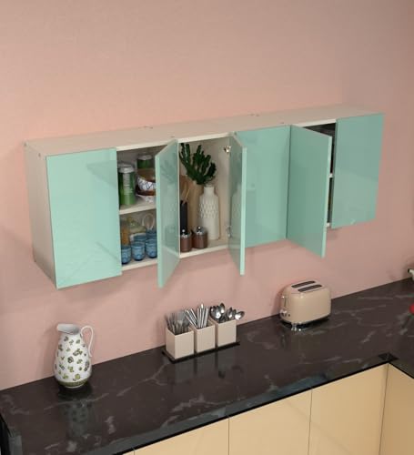 Image of SPECIALITY PANELS 6 Door Wall Cabinet with UV Profile Shutter | Wall Mounted Storage Cabinet for Kitchen Bathroom Living Room | Wooden Wall Cabinet Organizer UV Mint Finish DIY Assembly
