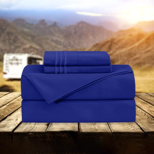 Image of Elegant Comfort Luxury 1500 Premium Hotel Quality Microfiber 4-Piece Sheet Set - Wrinkle Resistant, All Around Elastic Fitted Sheet, Deep Pocket up to 16 inch, RV Short Queen, Royal Blue